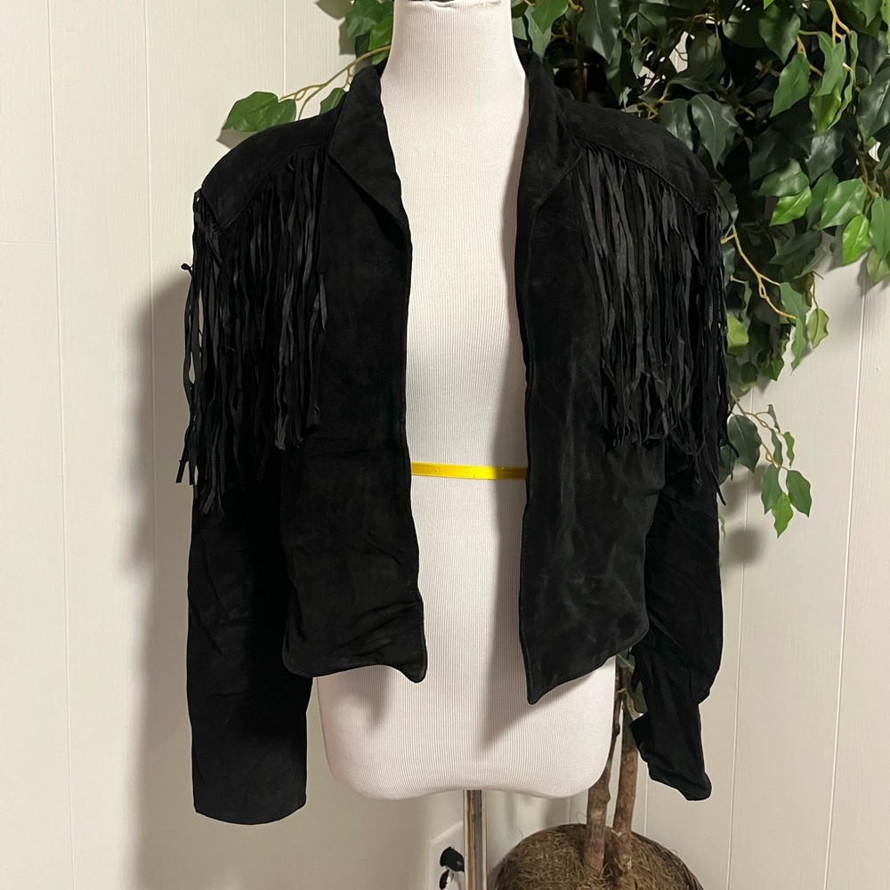 Vintage leather fringe crop jacket